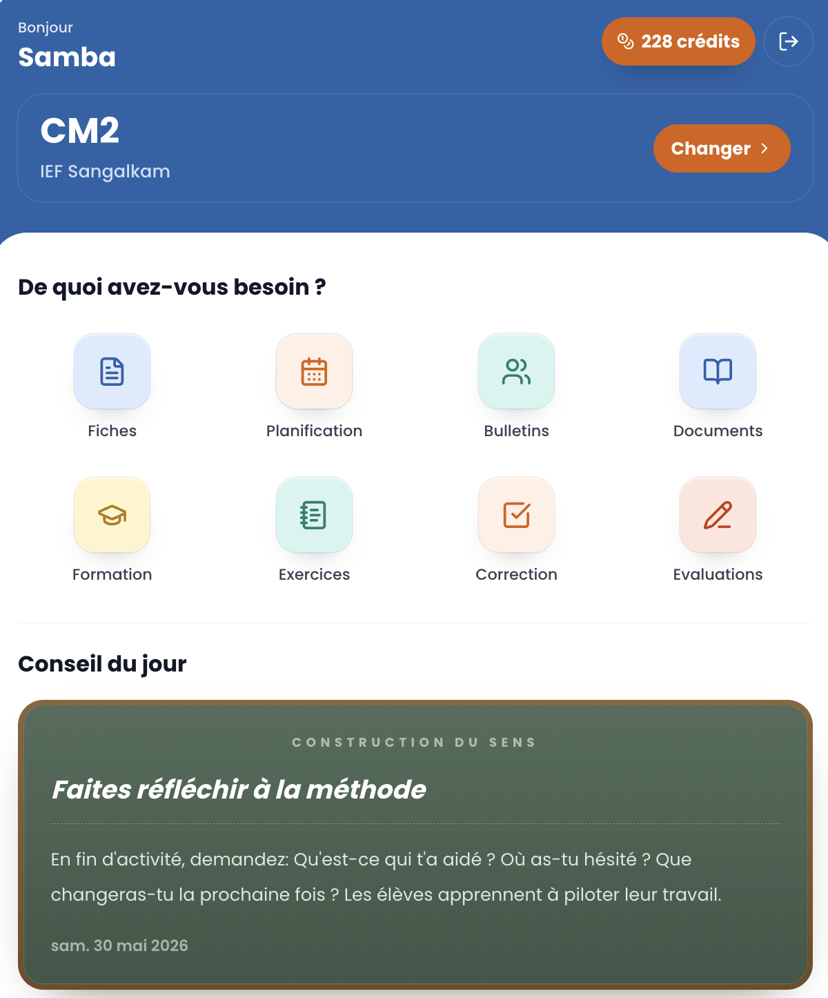 Écran d'accueil de l'application Ekolbi